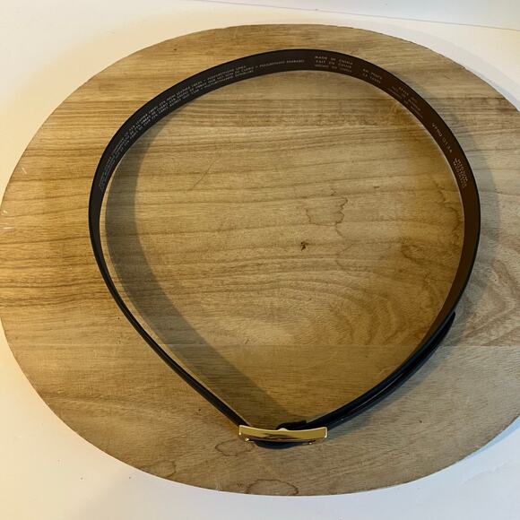 Vintage 00s Black Midnight Bonded Leather Rectangle Gold Buckle Belt Size Medium - Picture 11 of 12